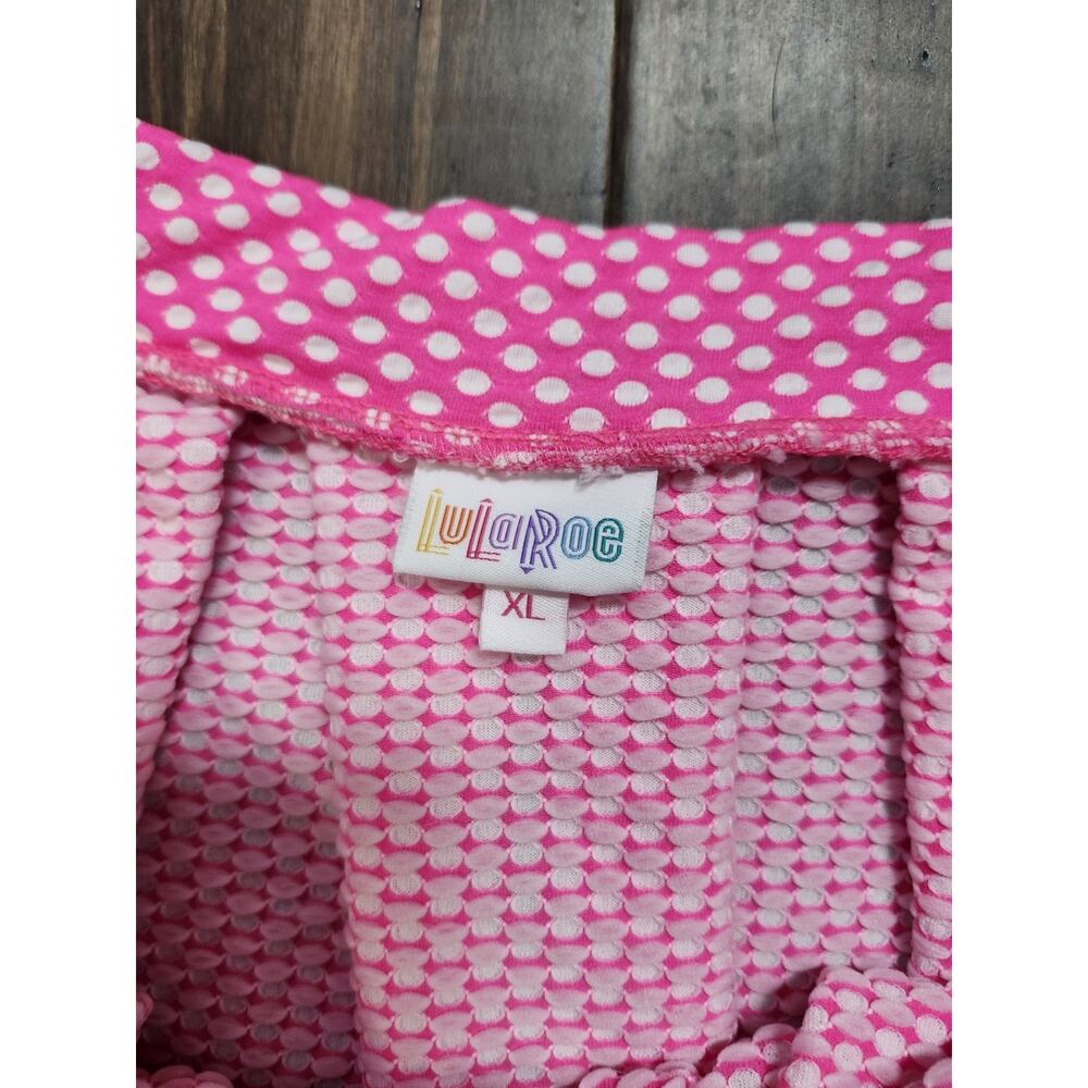 LuLaRoe Midi Skirt Size XL Pink & White Polka Dot Pockets Pleated Stretch - Picture 2 of 7